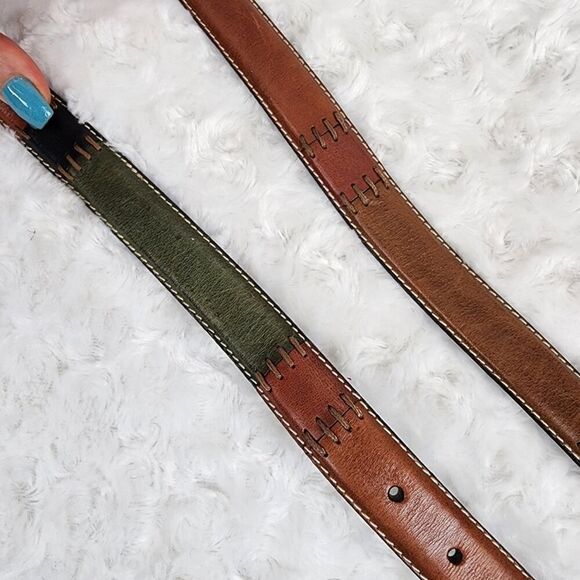 Fossil Leather Patchwork Belt Brown Size Large - Picture 7 of 8